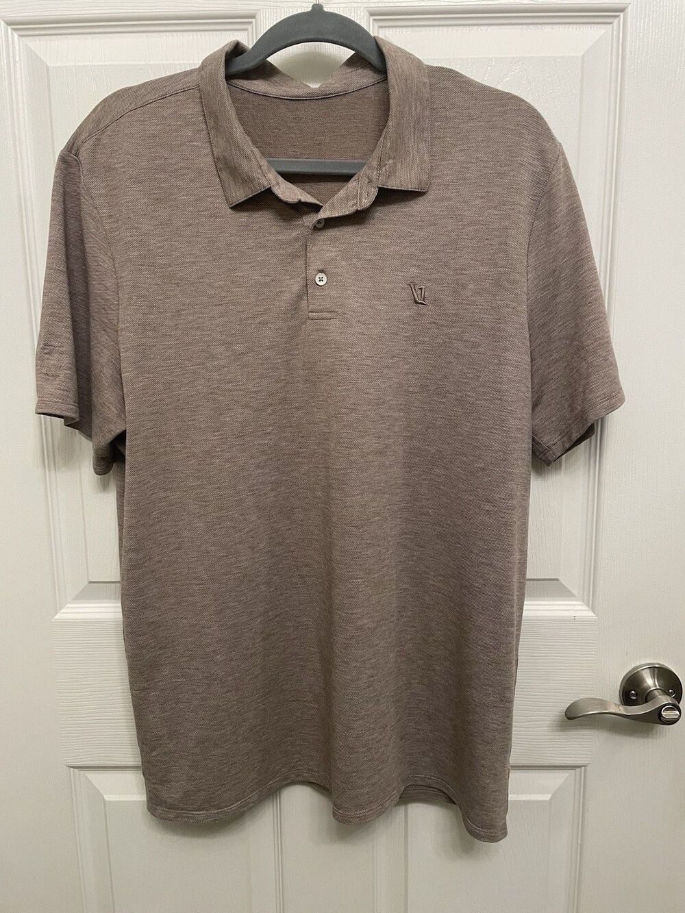 Vuori Knit Twill Polo Men's L Beige Brown Heather Short Sleeve V1004
